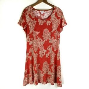 Vasna Orange Paisley Scoop Neck Stretchy Dress, L